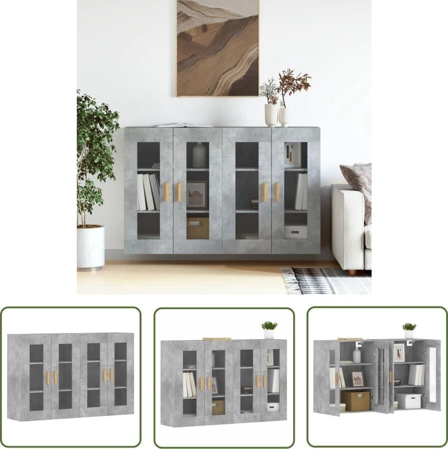 The Living Store Hangkasten 2 st bewerkt hout betongrijs Wandkast Houten Kast Opbergkast Betonnen Kast Grijze Kast