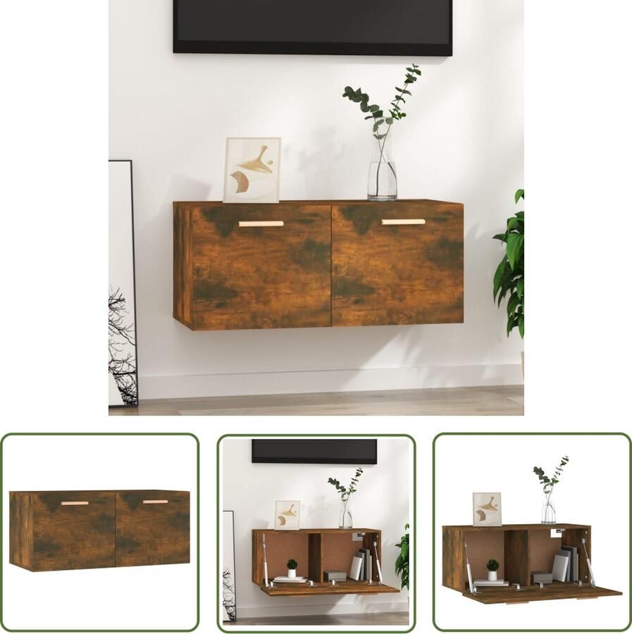 The Living Store Wandkast 80x35x36 5 cm bewerkt hout gerookt eikenkleurig Wandkast Scandinavisch Design Zwevende Kast Bergruimte Opbergvak