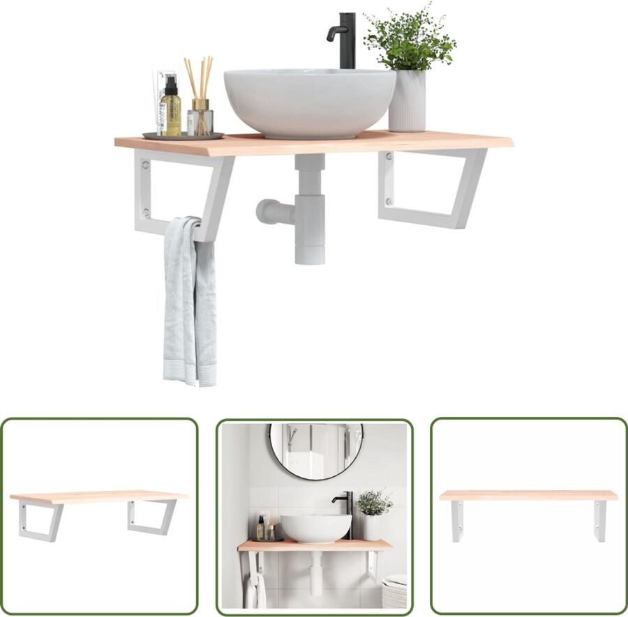 VidaXL Badkamer wandschap staal en massief eikenhout Badkamer Meubilair Badkamerwandplank Houten Badkamerkast Eikenhouten Kast Badkamer Accessoires
