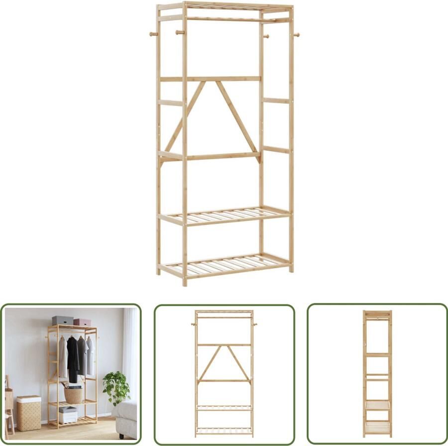 VidaXL Kledingrek met schappen 80x40x175 cm bamboe Kledingrek Bamboekledingrek Opbergkast Kast Dressoir