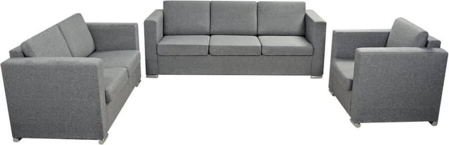 The Living Store 3-delige Zithoek Lichtgrijs Hoogwaardig stoffen bekleding Stevig houten frame Verchroomde poten Kanapé Bank Fauteuils Lounge Set Living Room Furniture