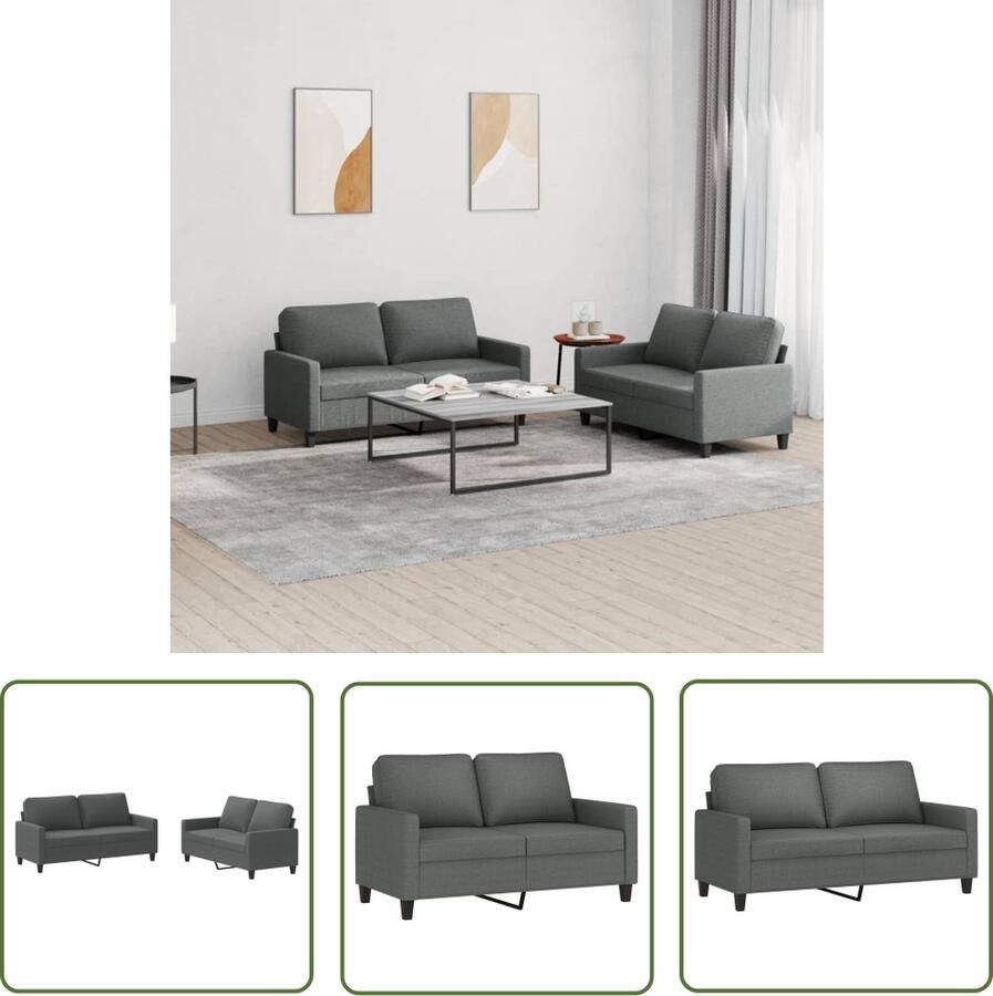 The Living Store 2-delige Loungeset met kussens stof donkergrijs Loungeset Bank Tuinset Buitendecoratie Loungemeubel