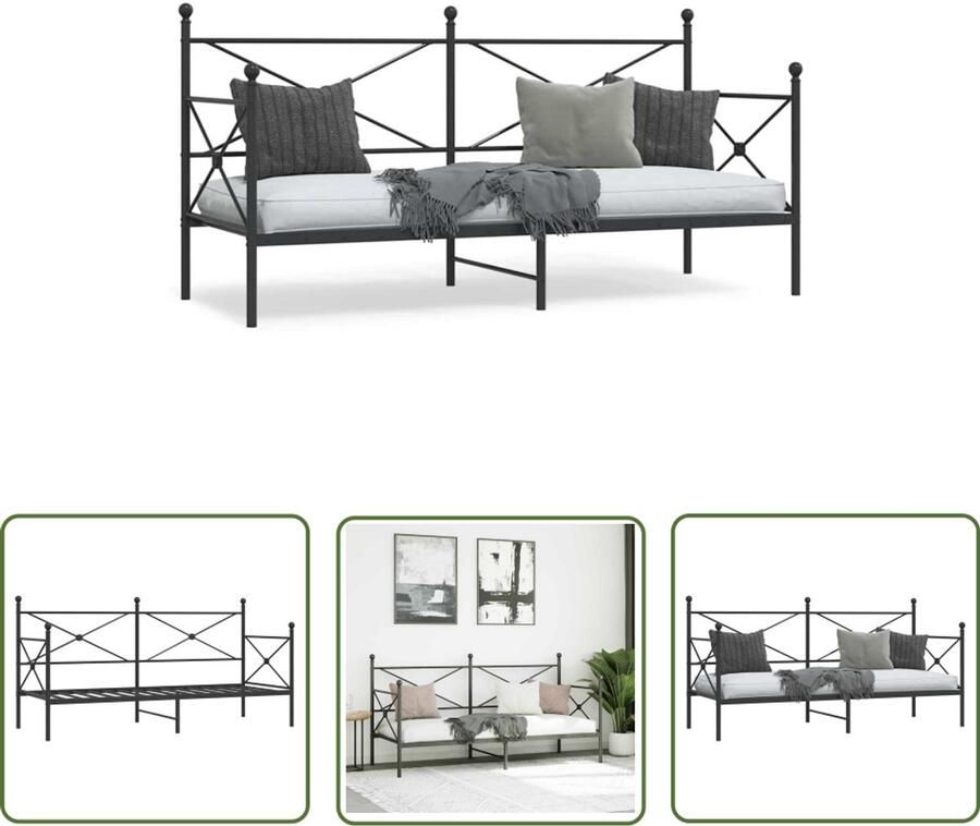 VidaXL Slaapbank zonder matras 90x190 cm staal zwart Slaapbank Bank Dagbed Staal Frame Black Furniture