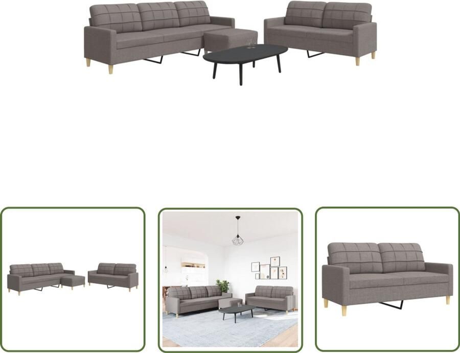 VidaXL Banken Lounge Set 3-delige Loungeset met voetenbank stof taupe Fauteuils Living Room Furniture Relaxstoel