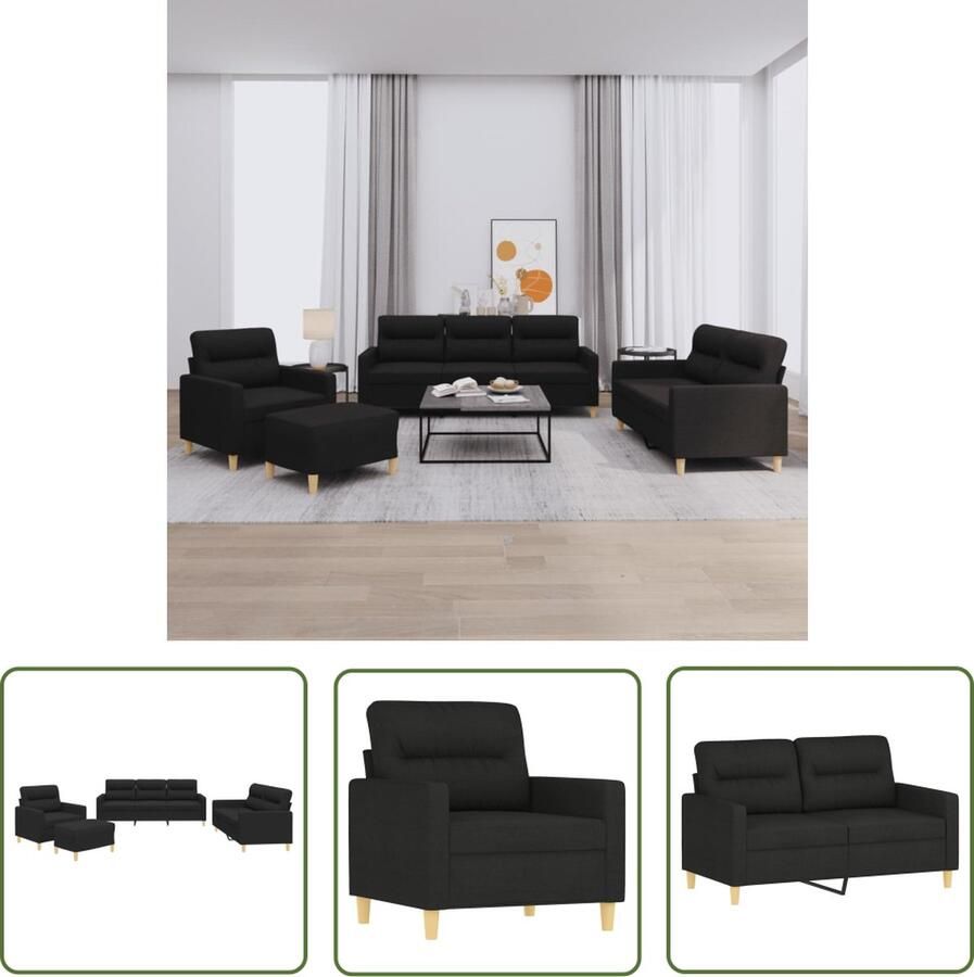 The Living Store 4-delige loungeset met kussens stof zwart Loungeset Banken Tuinset Buitenmeubel Lounge