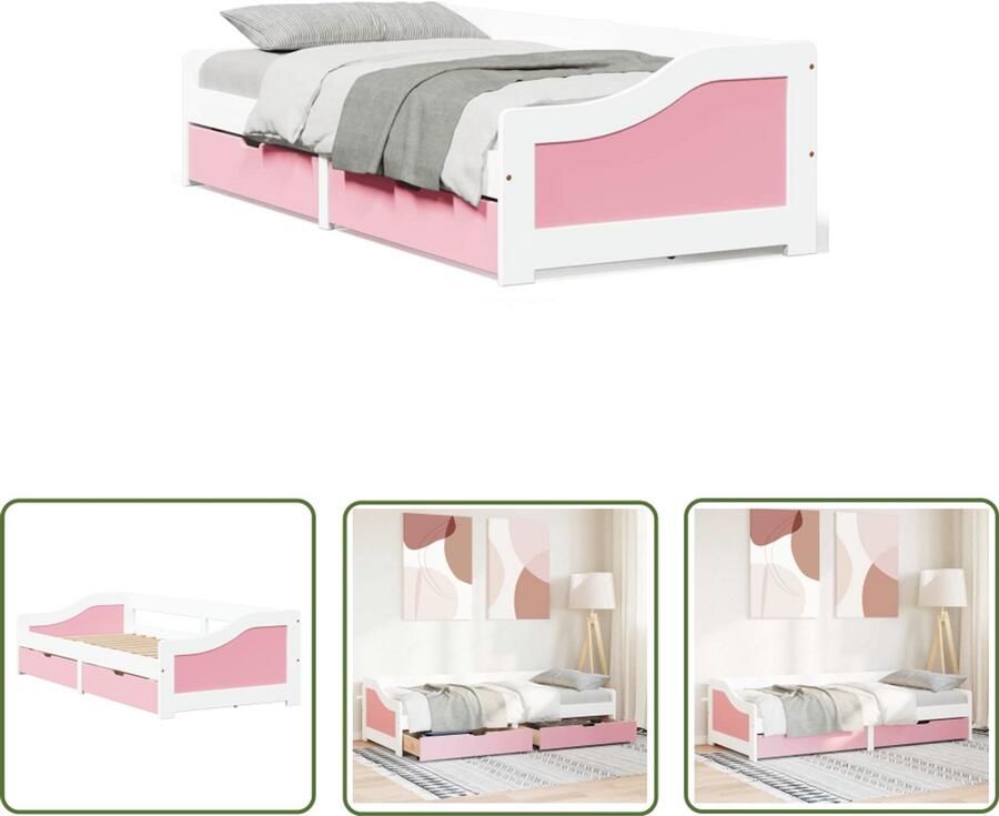 VidaXL Slaapbank met 2 lades zonder matras IRUN 90x200 cm wit en roze Slaapbank Banken Daybed Tweepersoonsbed Guest Bed