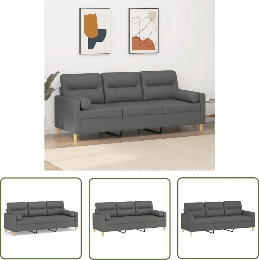 The Living Store Driezitsbank met sierkussens 180 cm stof donkergrijs Drie Zits Bank Banks Kopen Lounge Bank Woonkamer Meubels Grijze Bank