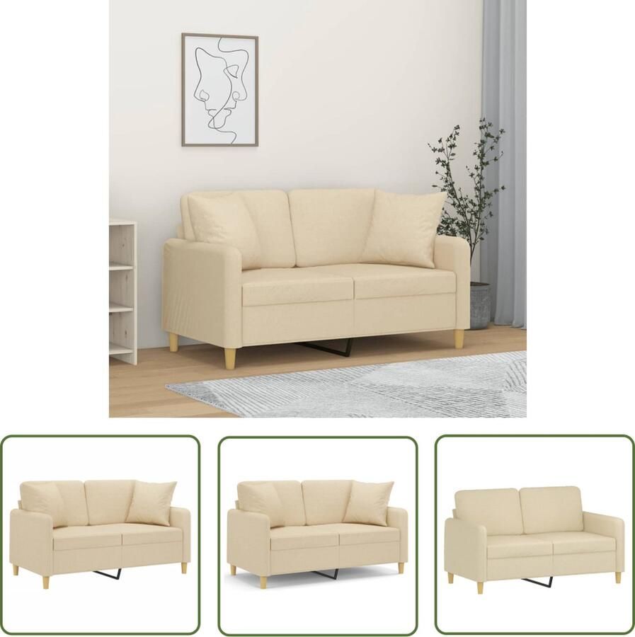 The Living Store Tweezitsbank met sierkussens 120 cm stof crèmekleurig Tweezitsbank Banksofa Lounge Sofa Stoffen Bank Modern Design