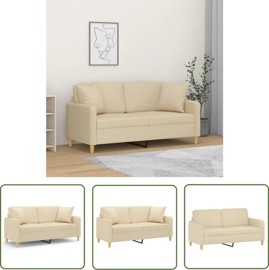 The Living Store Tweezitsbank met sierkussens 140 cm stof crèmekleurig Tweezitsbank Banksofa Crème Kleur Stoffen Sofa Modern Design