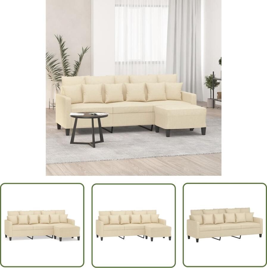 The Living Store 3-zitsbank Crème 198 x 77 x 80 cm Duurzame stof Stevig frame Comfortabele zitting Veelzijdige voetenbank