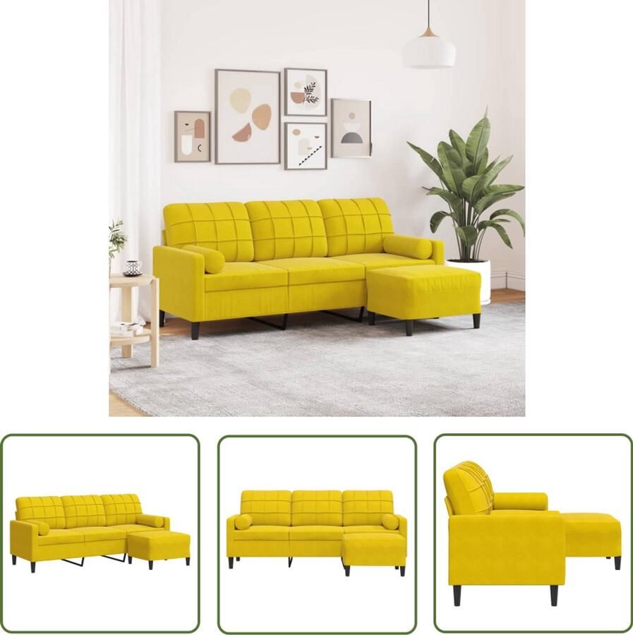VidaXL Driezitsbank met voetenbank 180 cm fluweel geel Drie Zits Bank Bankstel Fluweelbank Velours Bank Gele Bank