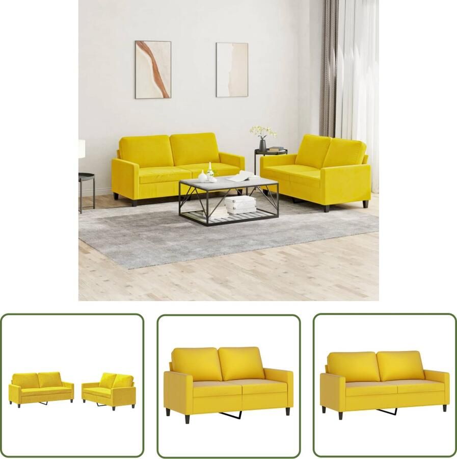 The Living Store Bank Fluweel Geel 2-Zits Comfortabele Zitervaring met Stevig Frame 157 karakter Lounge Meubels Bankstel Fluweel Sofa 2 Persoons Bank Gele Bank