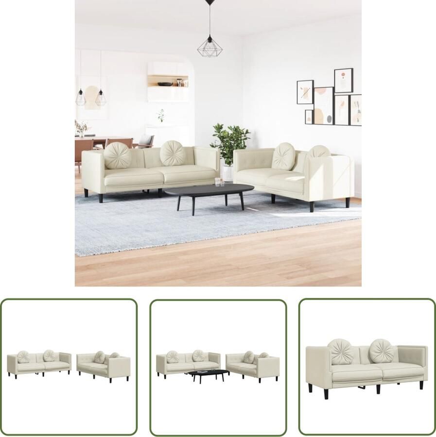 The Living Store Bank Zacht Fluweel 2-zits + 3-zits Crème 100% Polyester 173.5 x 77 x 70 193.5 x 77 x 70 cm Lounge Set Bankstel Fluweel Sofa Creme Kleuren Bank 2 Persoons Bank