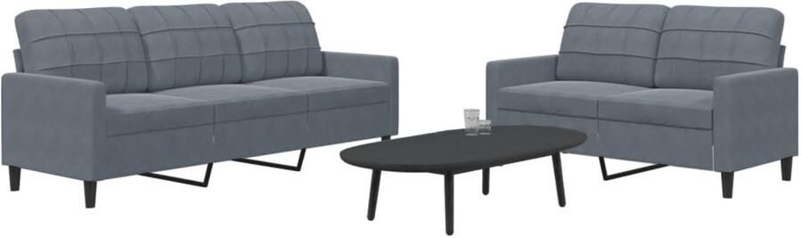 The Living Store Sofa Collection 2-zits en 3-zits bank Donkergrijs fluweel Comfortabele zitkussens Lounge Set Bankstel Sofa Velvet Bank Donkere Grijze Bank