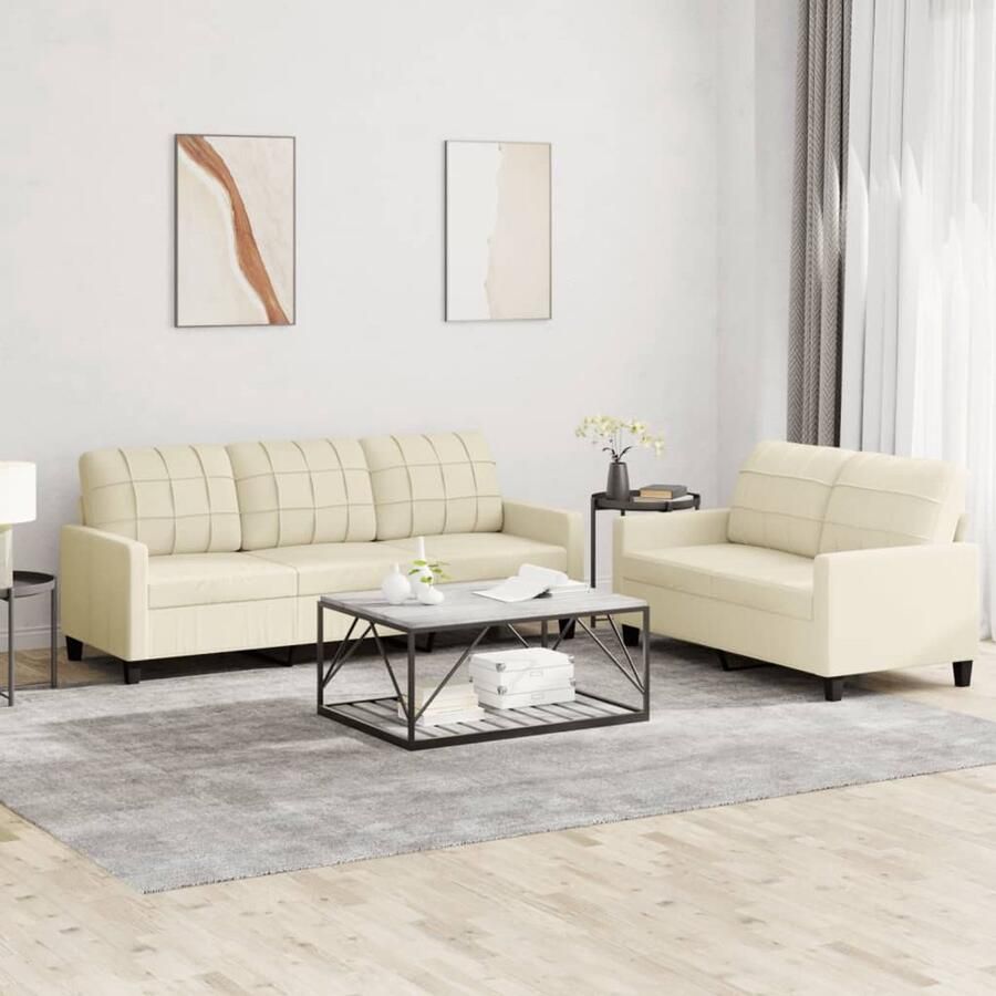 The Living Store Bank Lounge Banken 138 x 77 x 80 cm Crème Kunstleer Lounge Set Bankstel Tuinset Buitenbank Creme Kleur