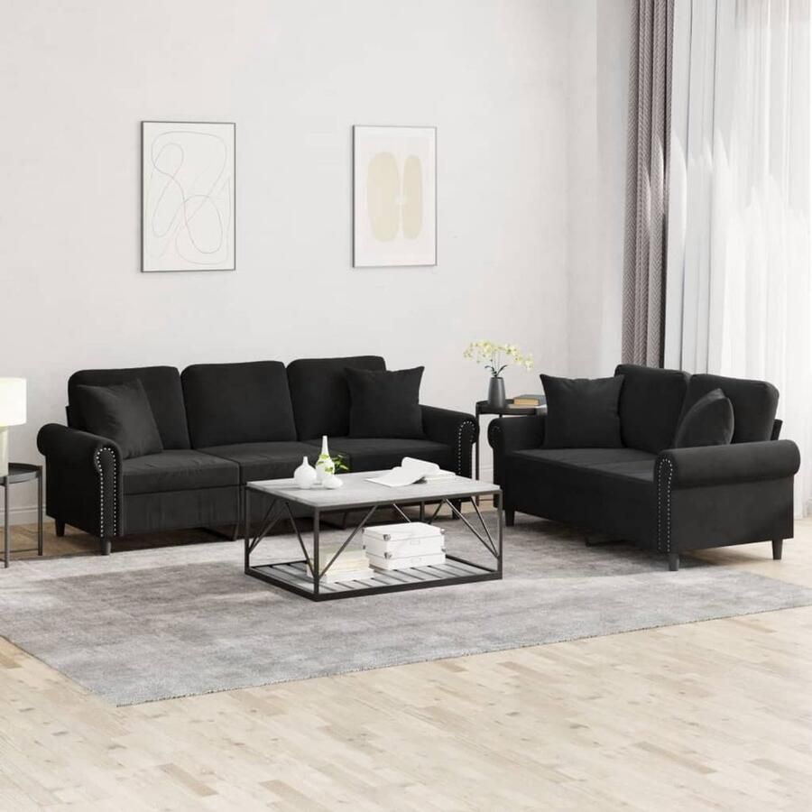 The Living Store Bankstel Zwart Fluweel 2-Zits 152 x 77 x 80 cm Comfortabel en Stabiel Lounge Suite Bankstel Zwarte Sofa Velvet Bank Comfortabele Bank