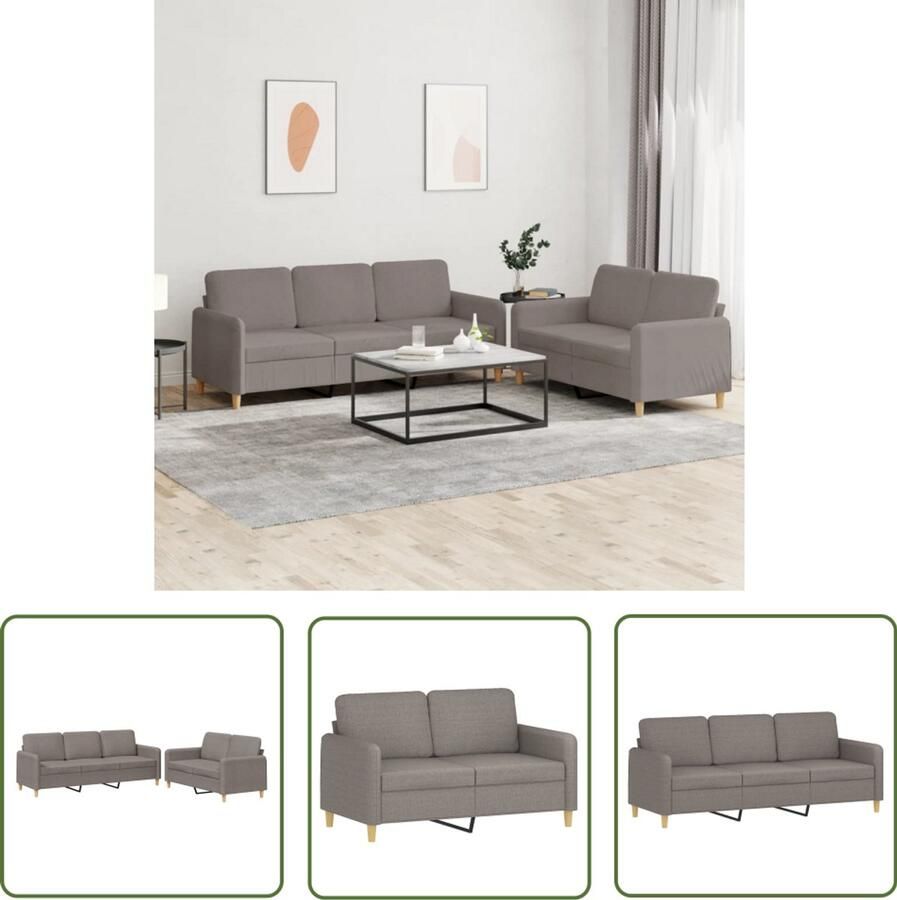 The Living Store 2-delige Loungeset met kussens stof taupe Loungebank Bankstel Tuinbank Lounge Set Stoffen Bank
