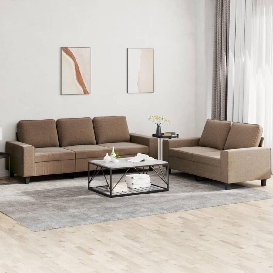 The Living Store 2-delige Loungeset stof bruin Loungebank Bankstel Sofa Tuinbank Buitenbank