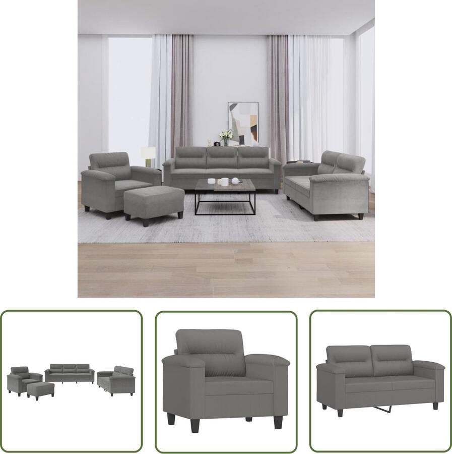 The Living Store 4-delige Loungeset met kussens microvezelstof donkergrijs Loungebank Bankstel Woonkamerinrichting Relaxfauteuil Grijs Sofa