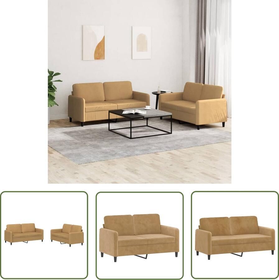 The Living Store Loungeset Fluweel 2-zitsbank 140 cm Bruin Comfortabel Zitten Loungeset Bankstel Bruine Bank Velvet Bank 2 Persoons Bank