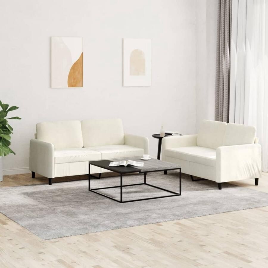 The Living Store 2-delige Loungeset fluweel crèmekleurig Loungeset Bankstel Tweezitsbank Fluweel Sofa Crème Kleuren