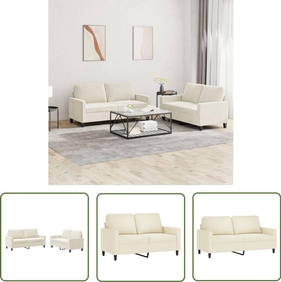 VidaXL Bankstel Loungeset 2-delige Loungeset met kussens fluweel crèmekleurig Fluweel Sofa Crème Kleuren Comfortabele Zitzitting