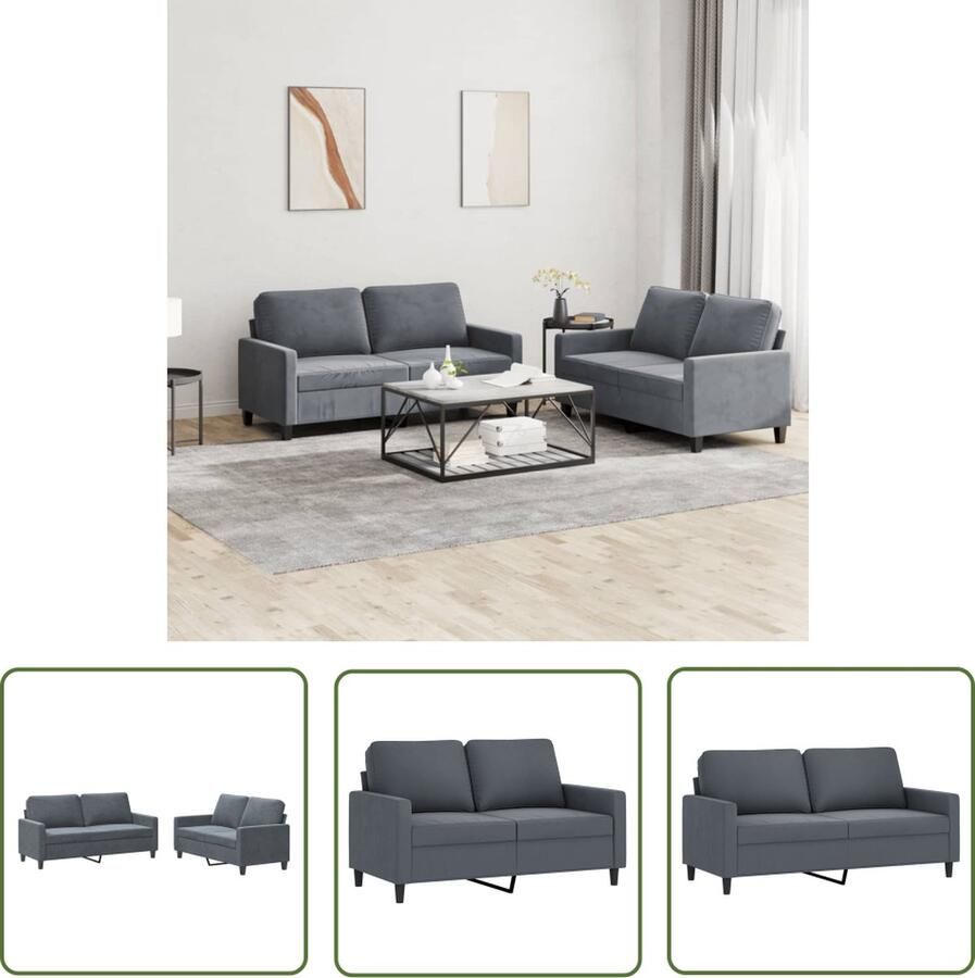 The Living Store Loungeset Bank 2-zits Zacht Fluweel Donkergrijs 138 x 77 x 80 cm Loungeset Bankstel Tweezitsbank Velvet Bank Donkere Grijze Bank