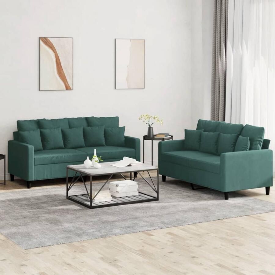 The Living Store Loungeset Fluweel Donkergroen 2-zitsbank 120 cm Comfortabel Zitten Loungeset Bankstel Velvet Bank Donkere Groene Bank 2 Persoons Bank