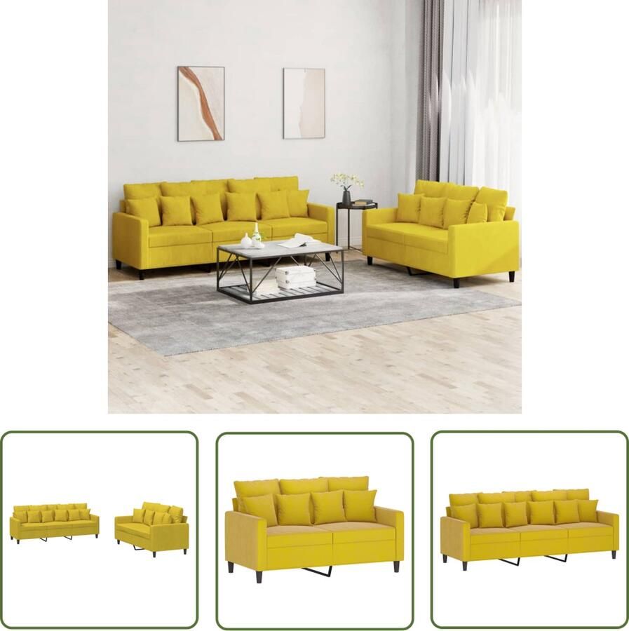 The Living Store Fluweel Loungeset 2-zits + 3-zits Geel Comfortabele Zitervaring Loungeset Bankstel Fluweel Sofa Gele Bank Lounge Set