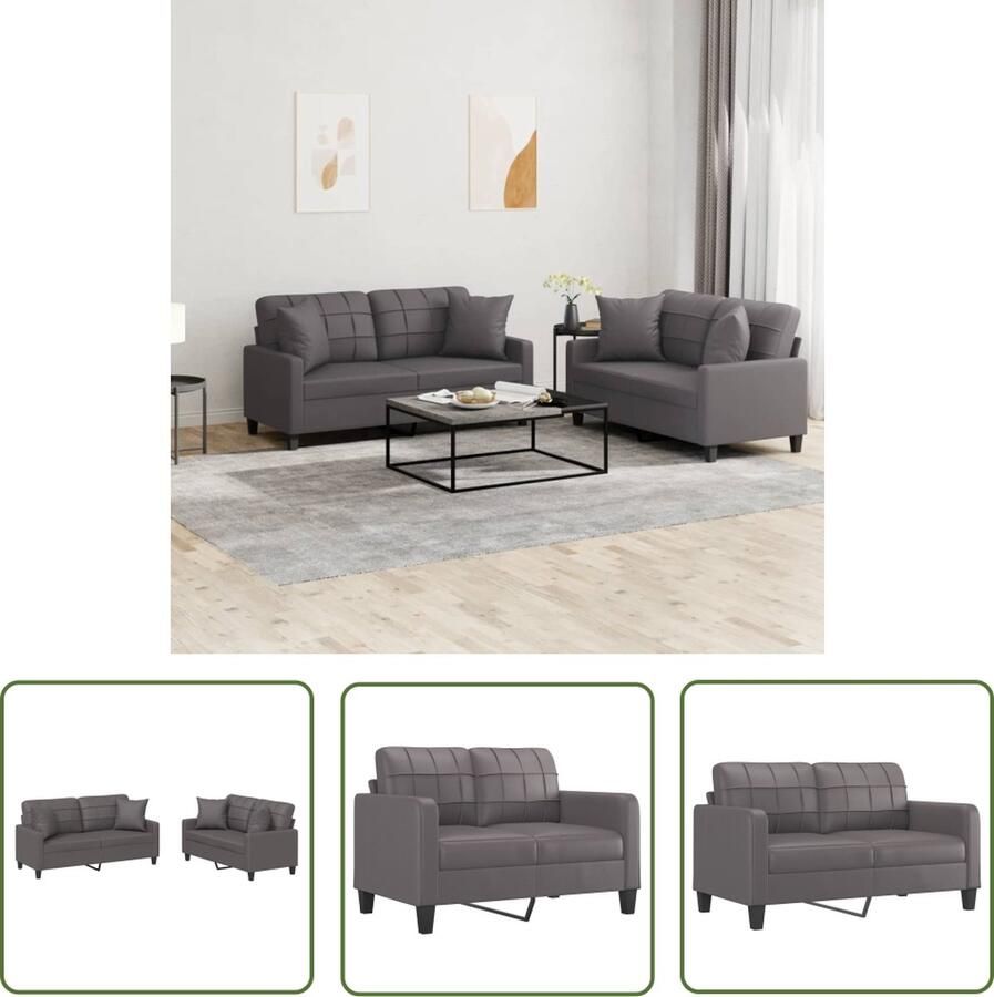 The Living Store Loungeset Kunstleer Grijs 2-zitsbank 3-zitsbank 138 x 77 x 80 cm 198 x 77 x 80 cm Met zitkussens Loungeset Bankstel Tuinmeubel Buitenkamerset Lounge Set