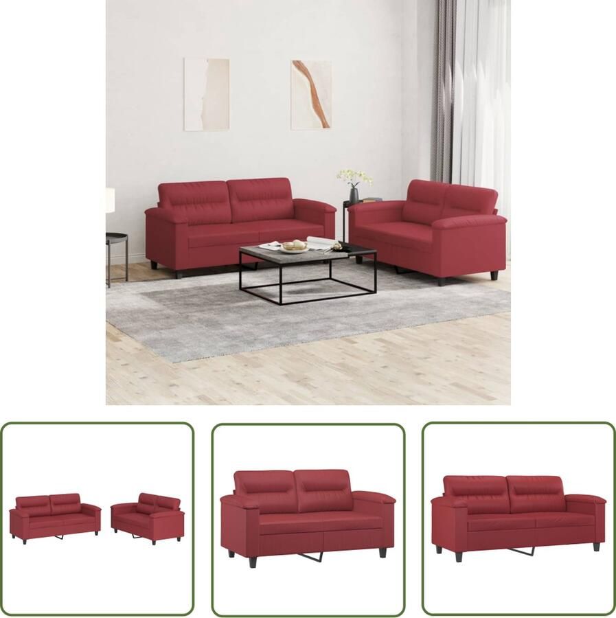 The Living Store 2-delige Loungeset met kussens kunstleer wijnrood Loungeset Bankstel Kunstleder Sofa Tweezitsbank Woonkamer Meubilair