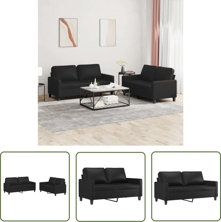 The Living Store Loungeset Kunstleren 2-zitsbank Zwart 138 x 77 x 80 cm Comfortabel Loungeset Bankstel Tuinmeubel Buitenkamerset Zwarte Lounge Set