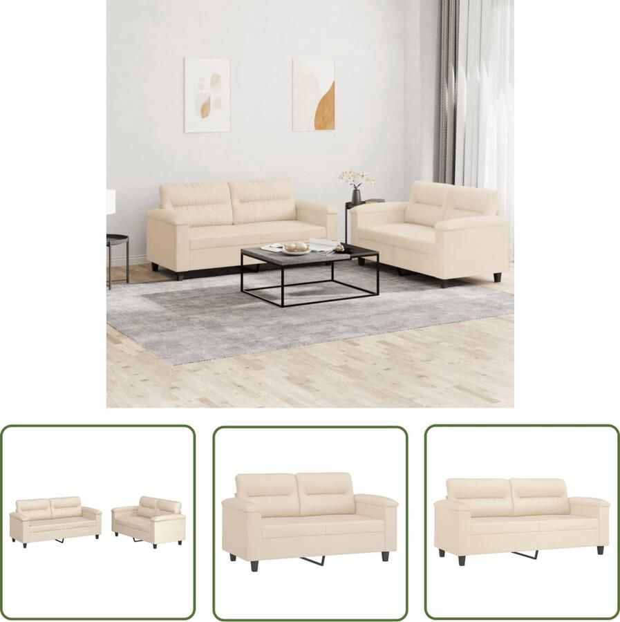 The Living Store 2-delige Loungeset met kussens microvezelstof beige Loungeset Bankstel Microfiber Sofa Beige Meubilair Relaxstoel
