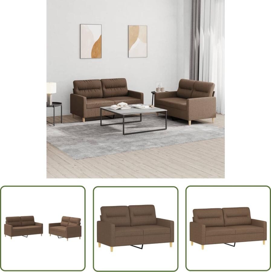 The Living Store Loungeset 2-zitsbank Bruin 138x77x80cm Duurzame stof Loungeset Bankstel Tuinmeubel Buitenkamerset Bruine Bank