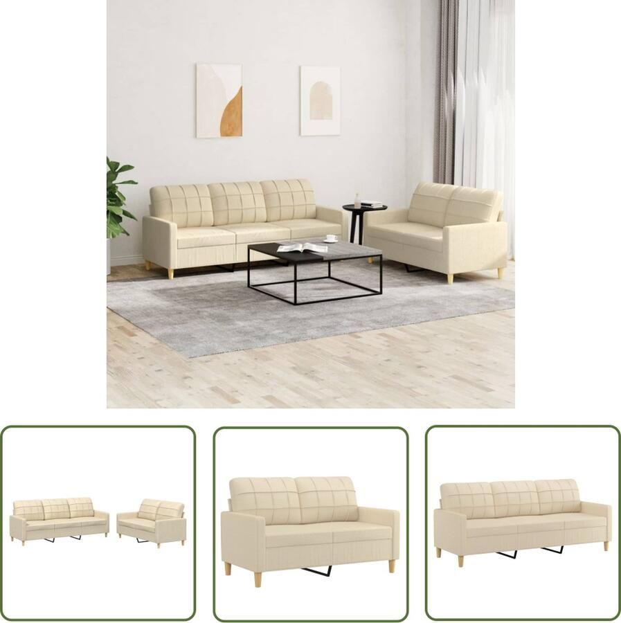 The Living Store Loungeset Crème 2-zits en 3-zitsbank met Zitkussens Loungeset Bankstel Buitenkamerset Tuinlounge Creme Kleur