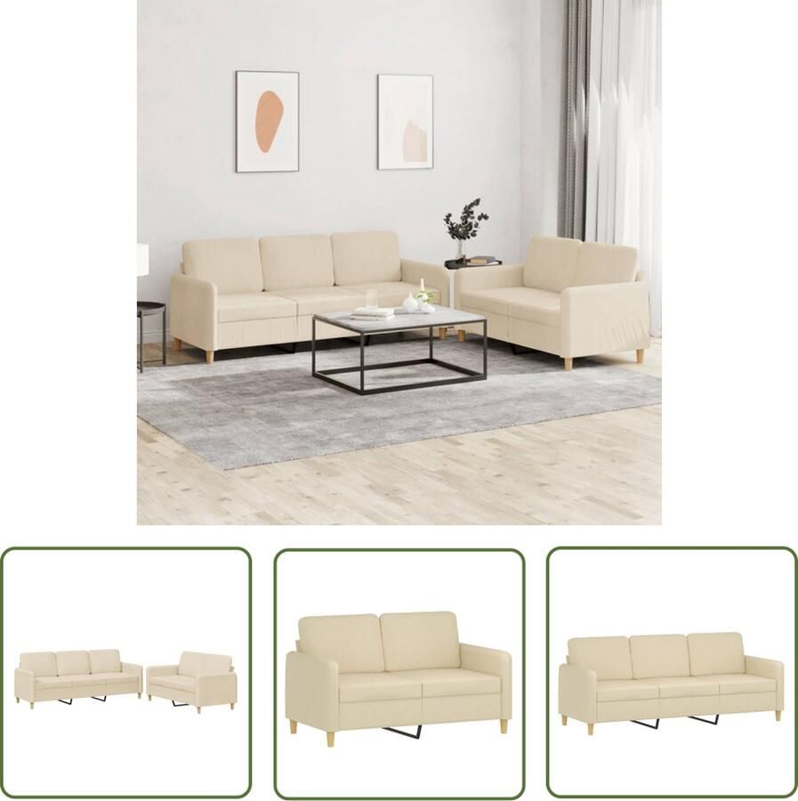The Living Store 2-delige Loungeset met kussens stof crèmekleurig Loungeset Bankstel Tuinset Lounge Meubilair Relaxstoel