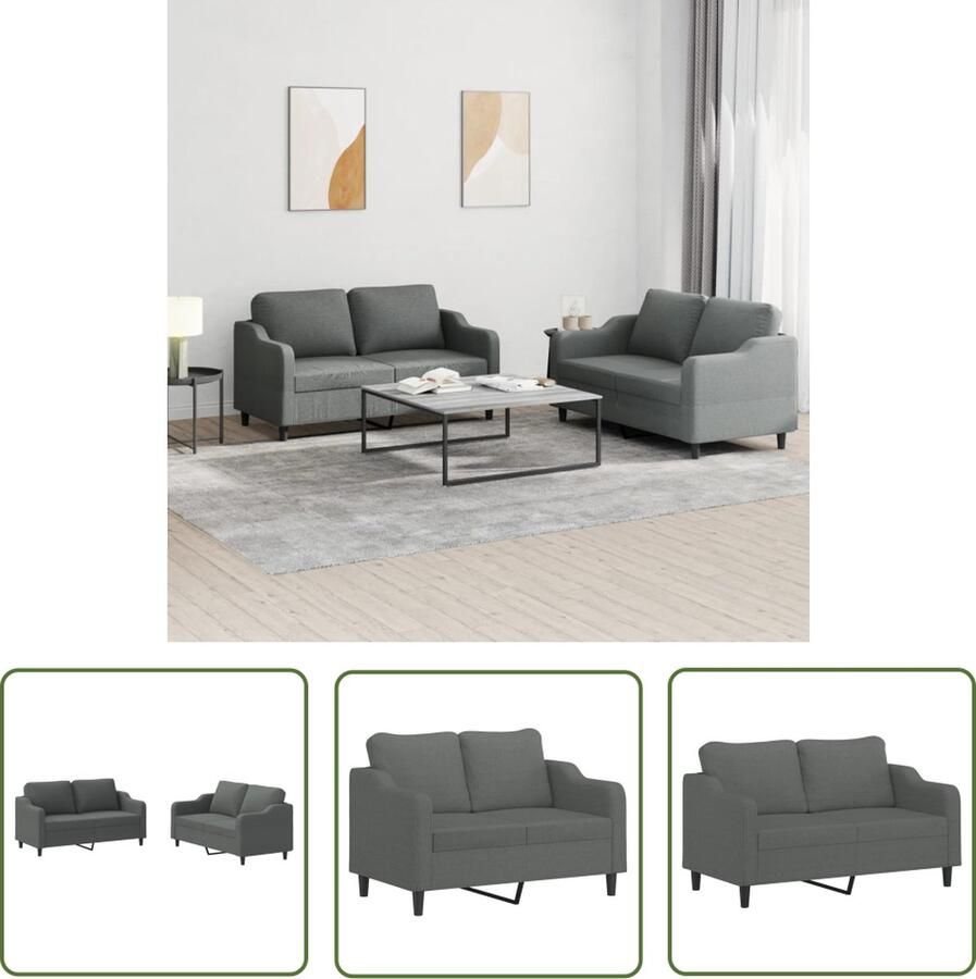 The Living Store Loungeset Textileen 2-zitsbank 140 cm Donkergrijs Comfortabele armleuningen zitkussens Loungeset Bankstel Buitenbank Tuinbank Lounge Set