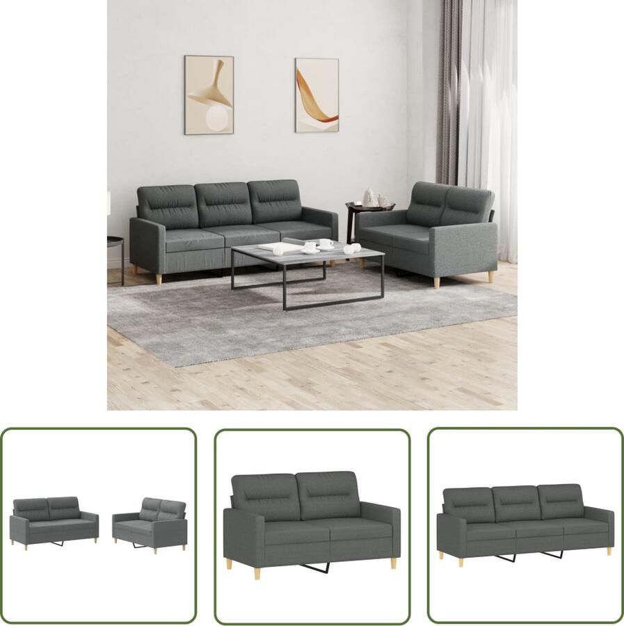 The Living Store Loungeset Donkergrijs 2-zitsbank 138x77x80cm 3-zitsbank 198x77x80cm inclusief zitkussens Loungeset Bankstel Buitenmeubel Tuinmeubel Grijs Meubilair