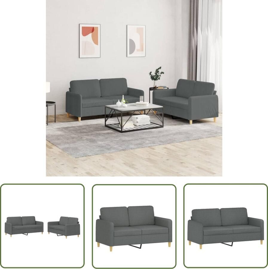 The Living Store Loungeset Donkergrijs 2-zitsbank 140 cm met Comfortabele Zitervaring Schuim Vulling Metaal en Multiplex Frame Loungeset Bankstel Tweezitsbank Donkere Meubels Grijs Meubel