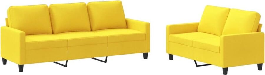 The Living Store Loungeset Stof Metaal Textileen Lichtgeel 2-zitsbank- 138x77x80cm 3-zitsbank- 198x77x80cm Loungeset Bankstel Buitenmeubel Tuinlounge Lounge Stoffen