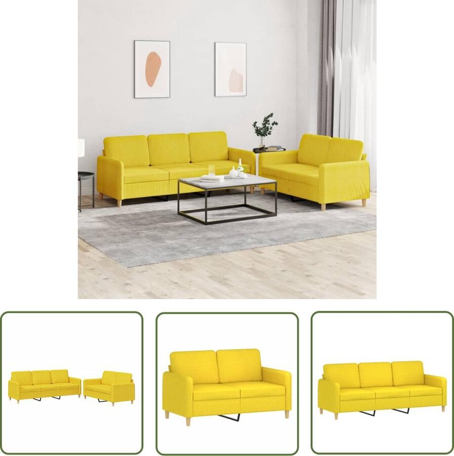The Living Store 2-delige Loungeset met kussens stof lichtgeel Loungeset Bankstel Tweezitsbank Driezitsbank Stoffen Bank