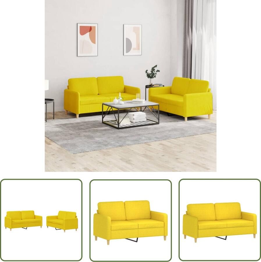 The Living Store 2-delige Loungeset met kussens stof lichtgeel Loungeset Bankstel Tweezitsbank Zitmeubel Salon Meubilair