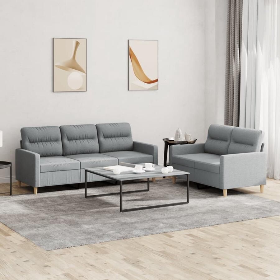 The Living Store Loungeset Stof Lichtgrijs 2- en 3-zitsbank 138x77x80 cm 198x77x80 cm Loungeset Bankstel 2-zitsbank 3-zitsbank Grijs