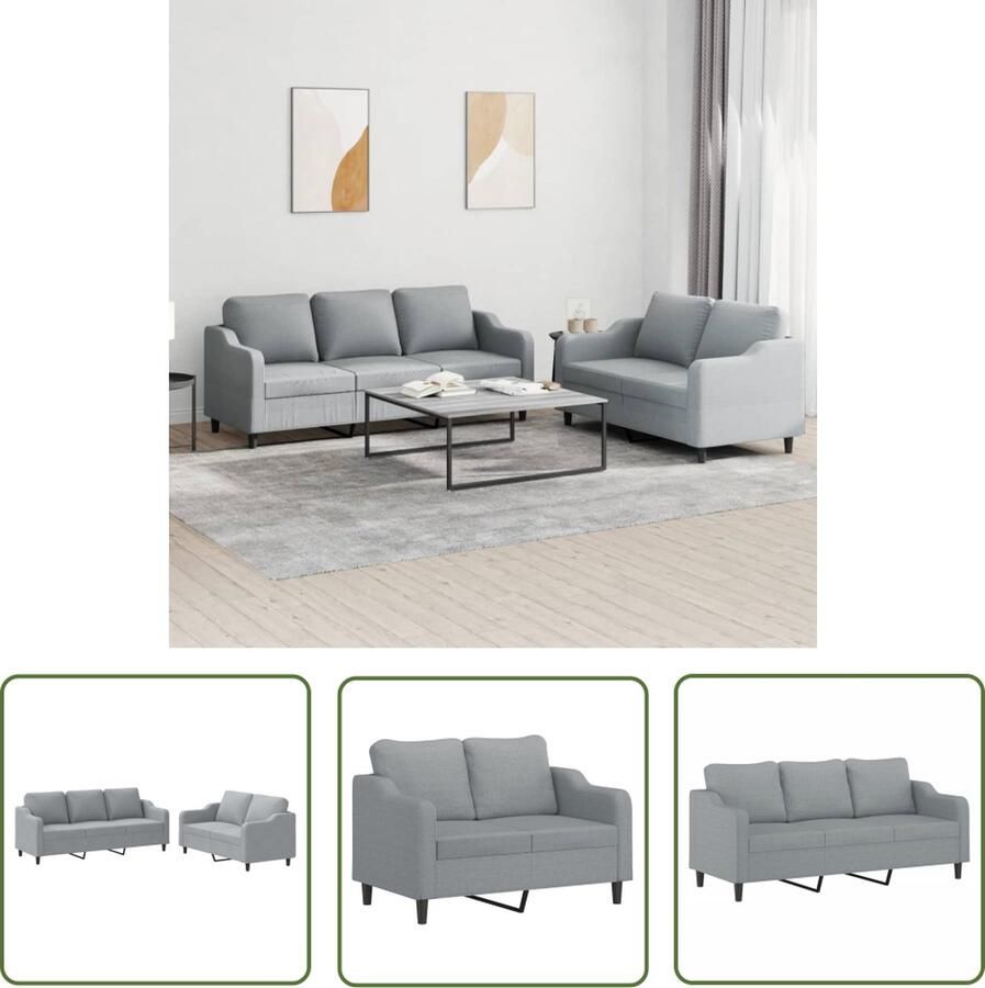 The Living Store Loungeset Moderne 2+3-zitsbank Lichtgrijs Duurzame Stof Stevig Metalen Frame Comfortabel Gevoerd Loungeset Bankstel Buitenbank Tuinbank Lounge Set