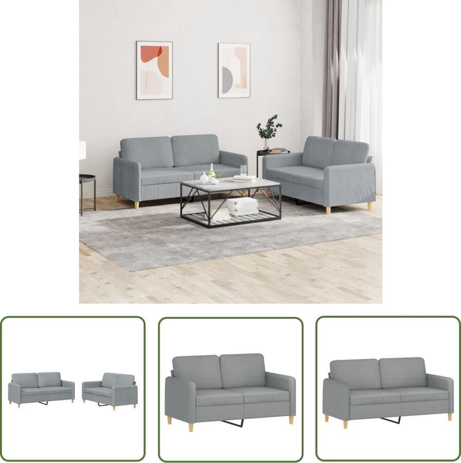 The Living Store Loungeset 2-zitsbank Lichtgrijs Polyester Metaal en multiplex Comfortabele zitervaring Loungeset Bankstel Buitenbank Tuinset Lounge Meubilair