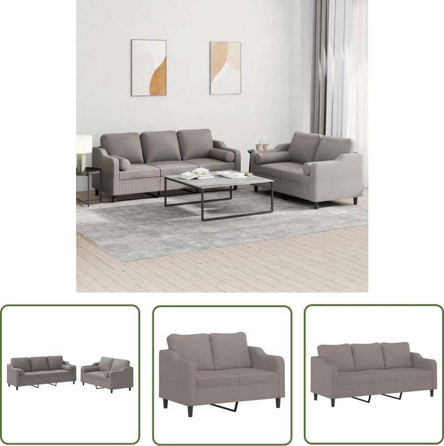 The Living Store Loungeset Kaleo Stof Metaal 2-zitsbank en 3-zitsbank Taupe 138x77x80 cm Stevig frame Comfortabele zitting Loungeset Bankstel Tuinbank Buitenbank Lounge Set