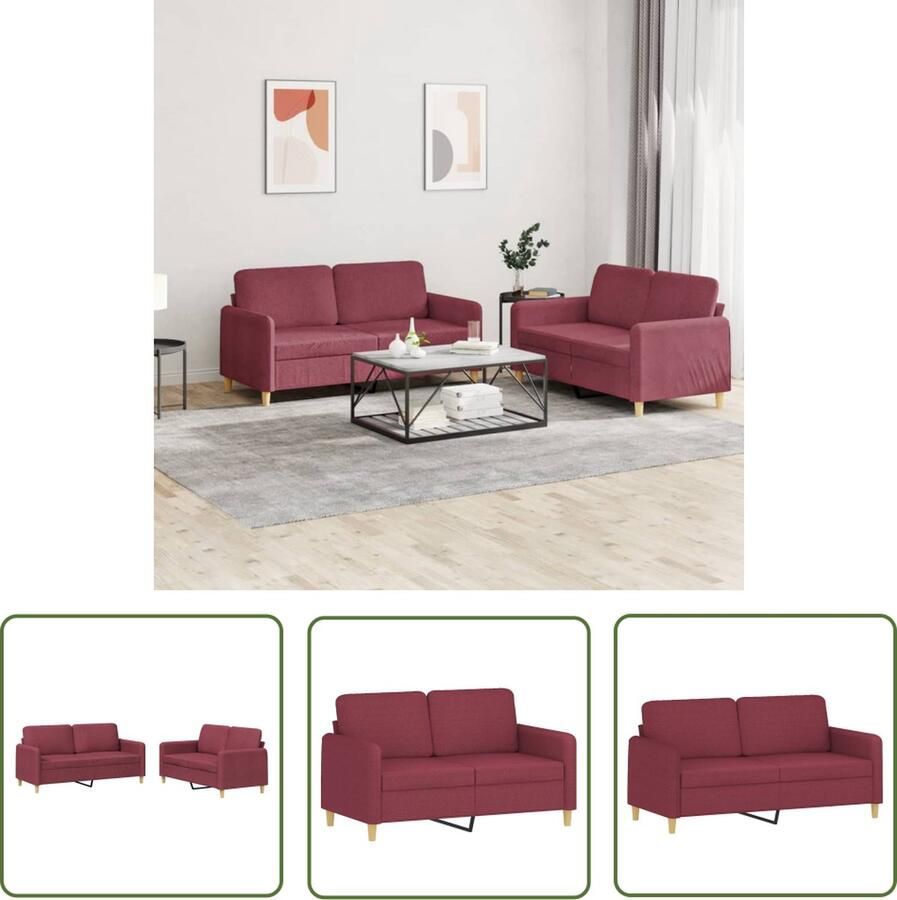 The Living Store Loungeset Bank 140 cm Wijnrood Stof Comfortabel en Duurzaam Metaal en Multiplex Loungeset Bankstel Tuinset Lounge Meubilair Stoffen Bankstel