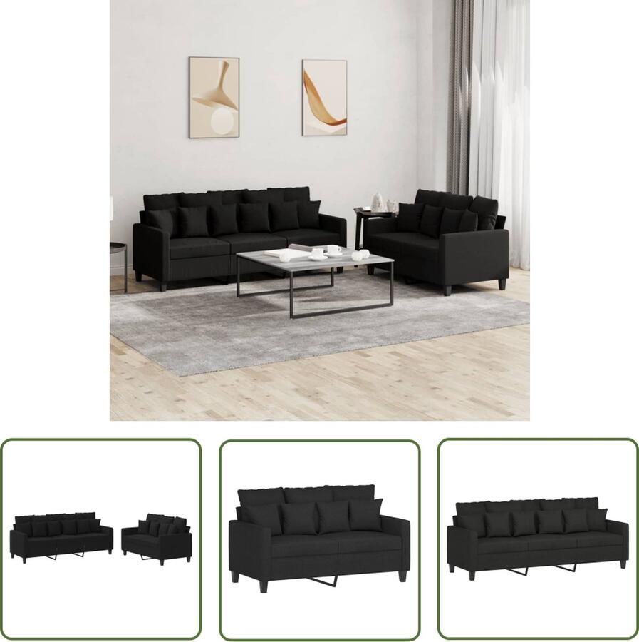 The Living Store Loungeset Comfort 2-zits en 3-zits zwart 138x77x80cm en 198x77x80cm duurzame stof stevig frame comfortabel Loungeset Bankstel Buitenmeubel Tuinlounge Lounge Set