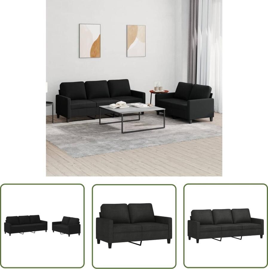 The Living Store 2-delige loungeset met kussens stof zwart Loungeset Bankstel Buitenmeubel Tuinset Zwarte Lounge