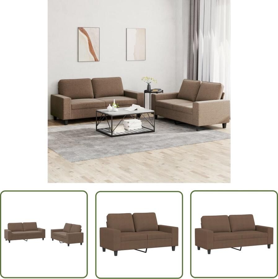 The Living Store 2-delige Loungeset stof bruin Loungeset Bankstel Bruin Sofa Stoffen Bank 2 Persoons Bank